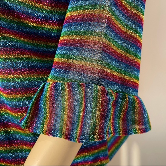 The Tiny Tassel Rainbow Shimmer Striped Ruffle Sleeve and Collar Top Size XL - Picture 6 of 9